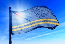 Aruba flag waving on the wind