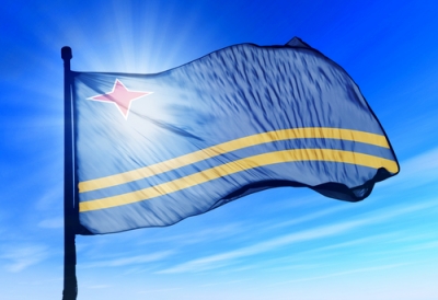 Aruba flag waving on the wind