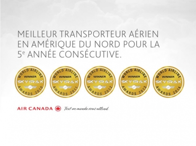Air Canada la mejor aerol&iacute;nea de America del Norte por quinto a&ntilde;o consecutivo